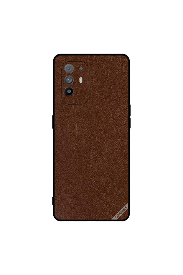 غطاء حماية لهاتف Oppo A95 بنمط جلدي بني داكن