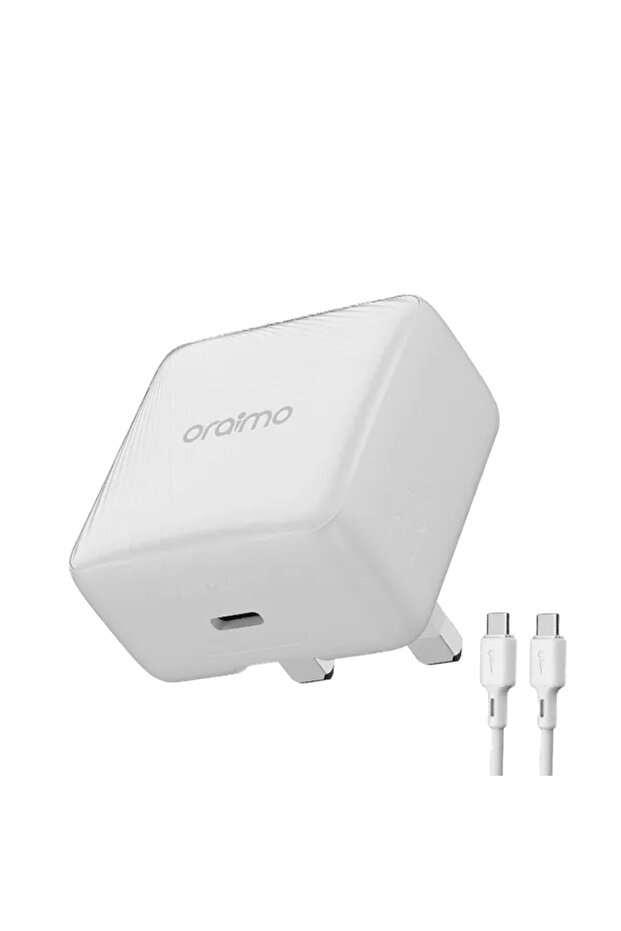 شاحن حائط باور كيوب 20 شيك بمنفذ USB-C بقوة 20 وات مع كابل USB-C - أبيض