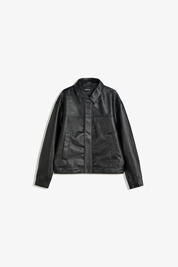 Boxy fit suni deri ceket - 2