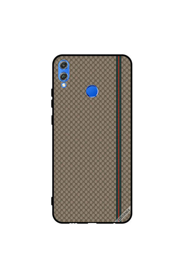 غطاء حماية لهاتف Honor 8X بخطوط حمراء وخضراء على نمط بني