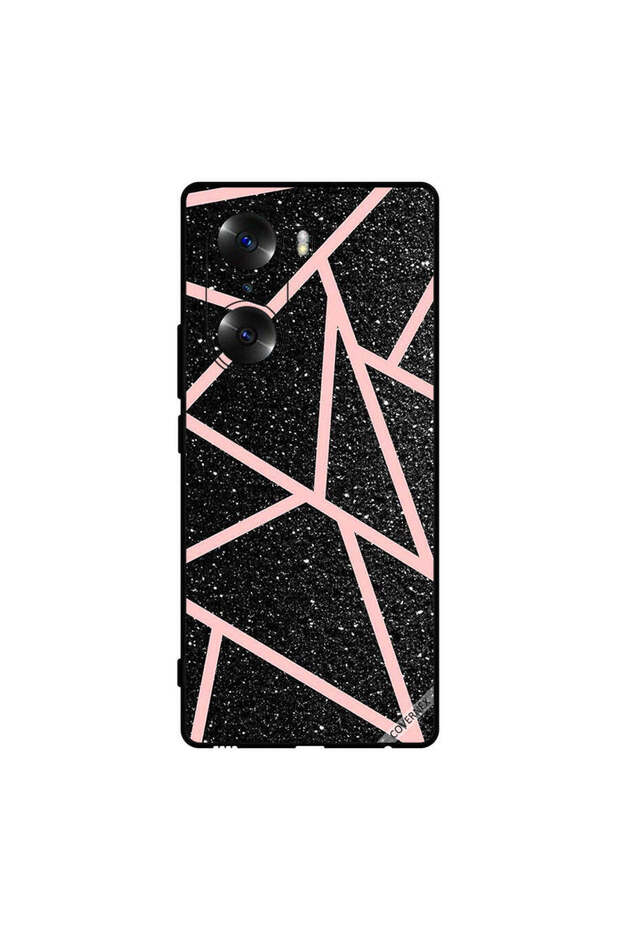 غطاء حماية لهاتف Honor 60، أسود لامع، بنقشة مسارات وردية فاتحة