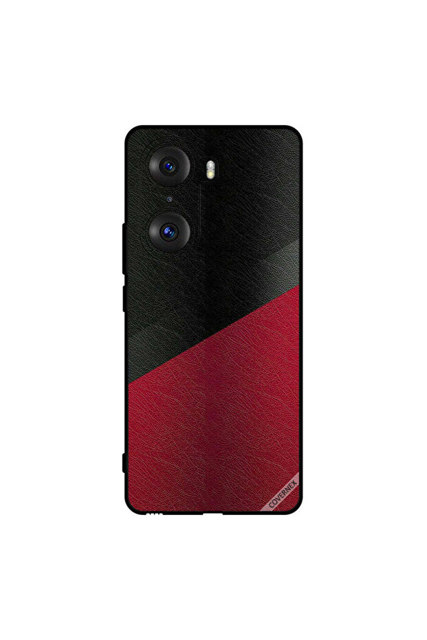 غطاء حماية لهاتف Honor 60 Pro بنمط جلدي أسود وأحمر