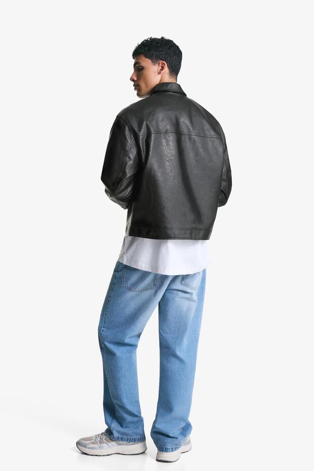 Boxy fit suni deri ceket - 3