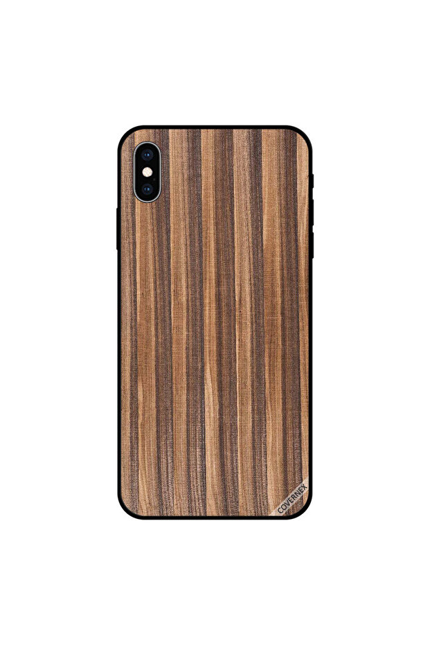غطاء حماية لجهاز iPhone XS MAX بخطوط بنية داكنة ونمط خشبي