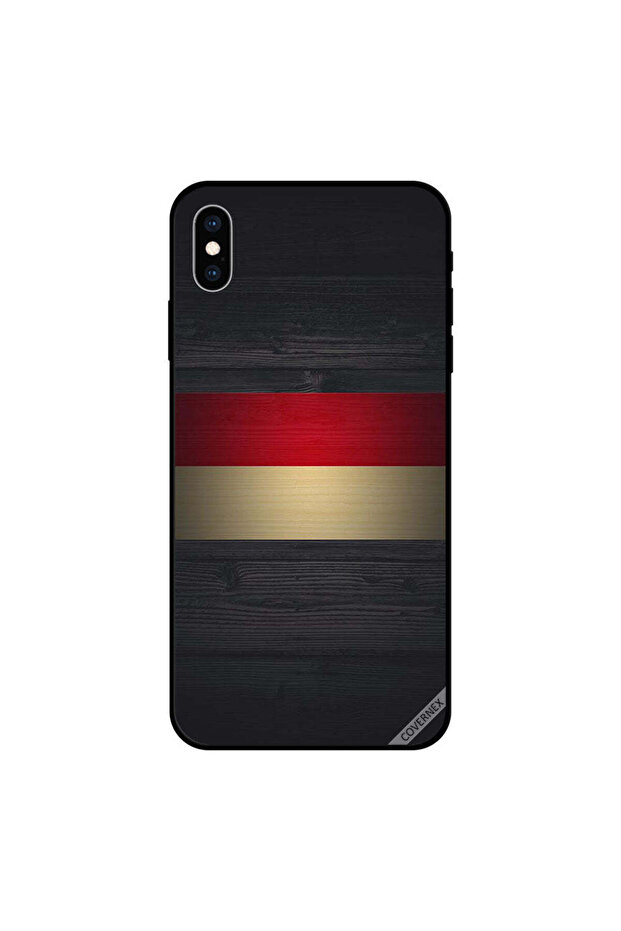 غطاء حماية لجهاز iPhone XS MAX بنمط خشبي أحمر وأبيض في المنتصف
