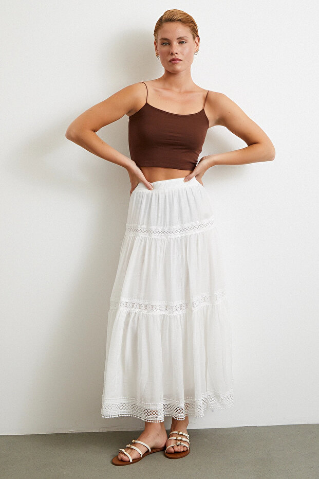 Dantelli Maxi Etek Beyaz - 1