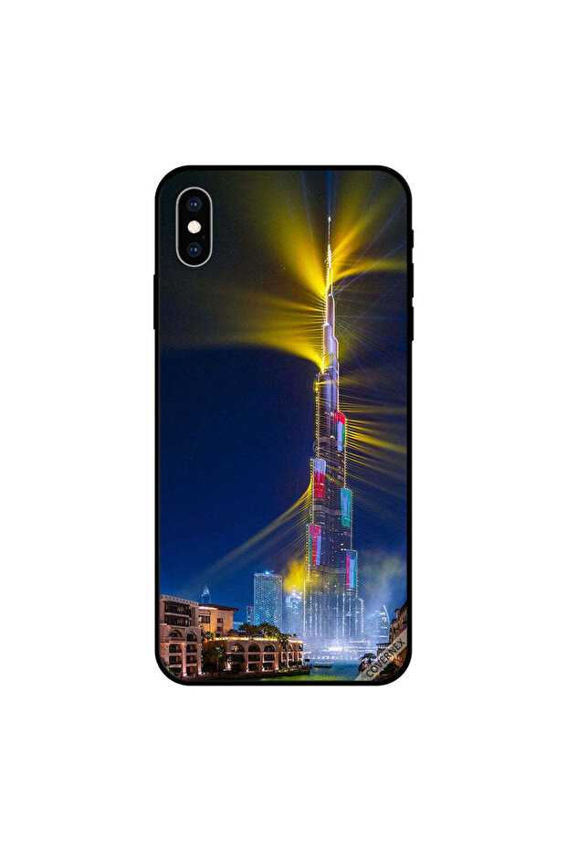 غطاء حماية لجهاز iPhone X بأعلام الدول الخليجية على برج خليفة