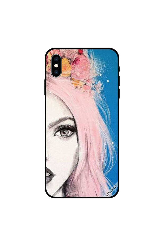 غطاء حماية iPhone X بشعر وردي نصف وجه