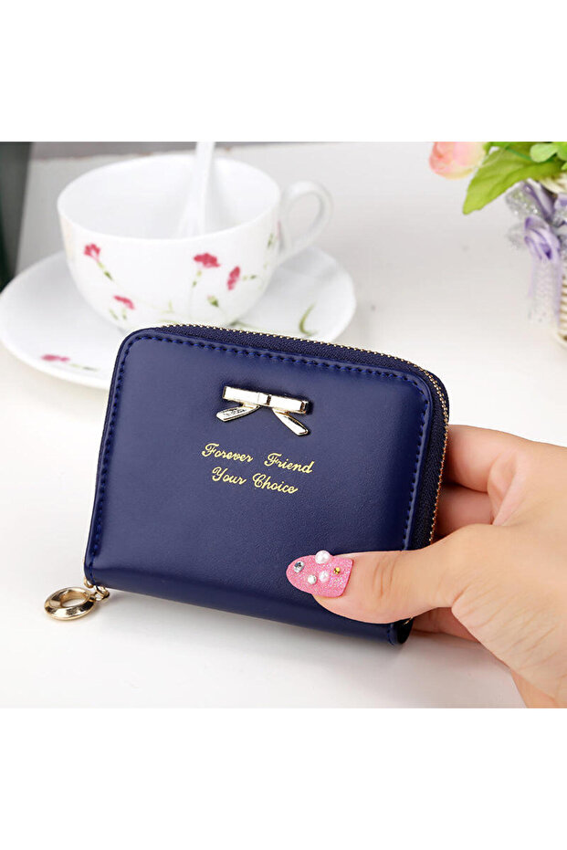 Small Size Navy Blue Zippered Card Holder & Coin Purse