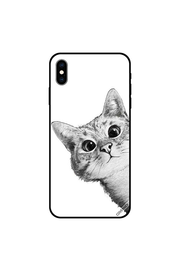 غطاء حماية لهاتف iPhone XS MAX بتصميم قطة غاضبة باللونين الأبيض والأسود