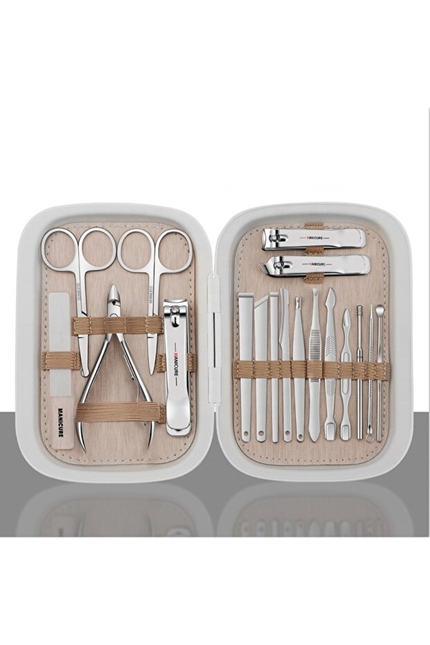 Professional 18 Piece White Manicure Pedicure Care Set - at Home, Travel or Office