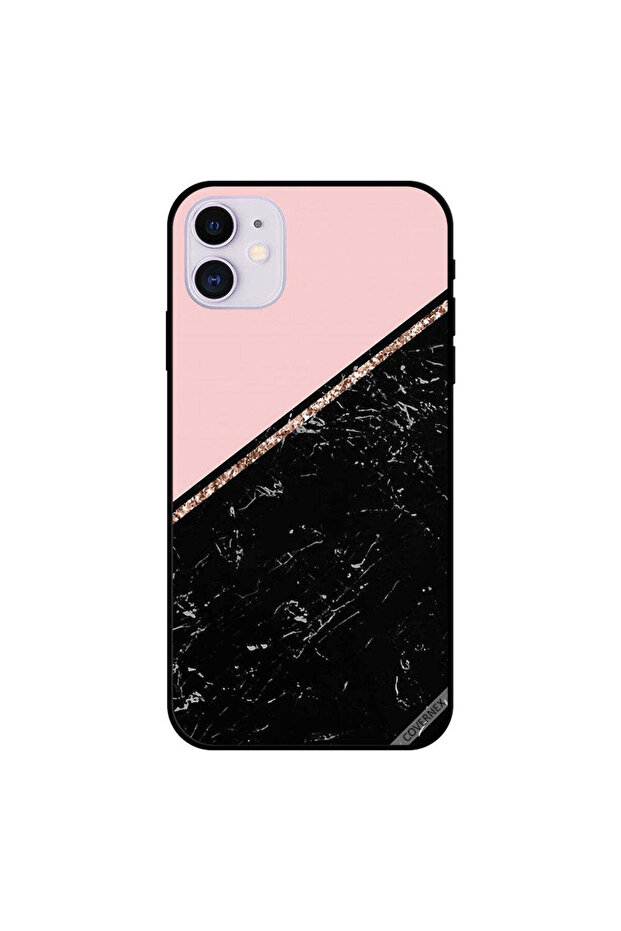 غطاء حماية لجهاز iPhone 11 باللون الأسود الرخامي والخطوط الذهبية