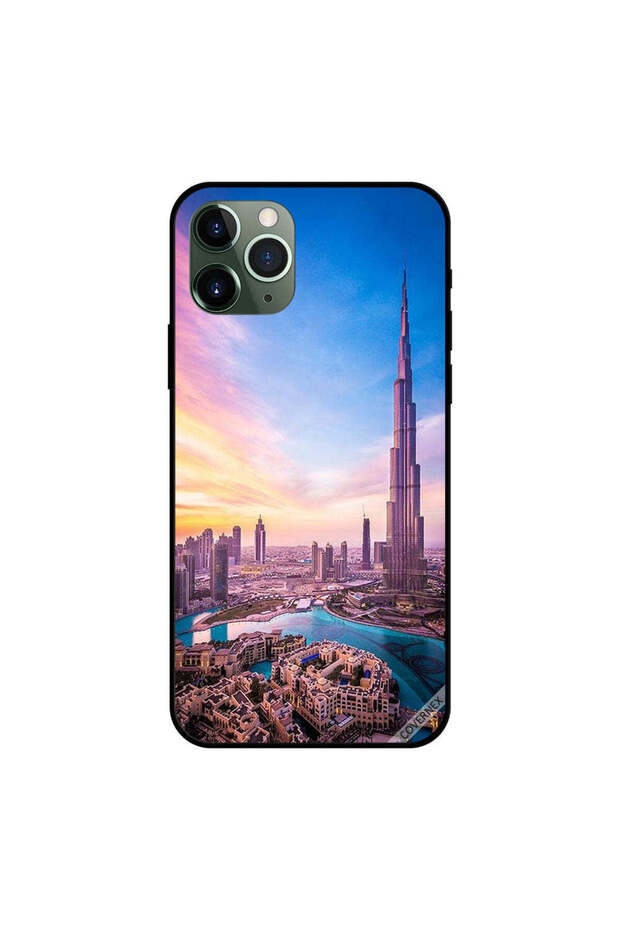 غطاء حماية لجهاز iPhone 11 Pro Max، انعكاسات غيوم مشمسة على برج خليفة