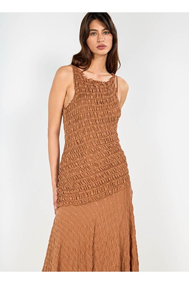 Coffee Asymmetrical Lace Dress