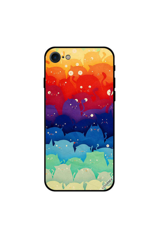 غطاء حماية لهاتف iPhone 8 برسومات قطط ملونة