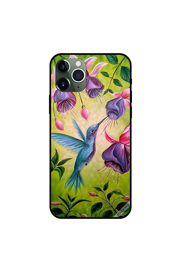غطاء حماية لجهاز iPhone 11 Pro بتصميم طائر لطيف ملمس الزهور