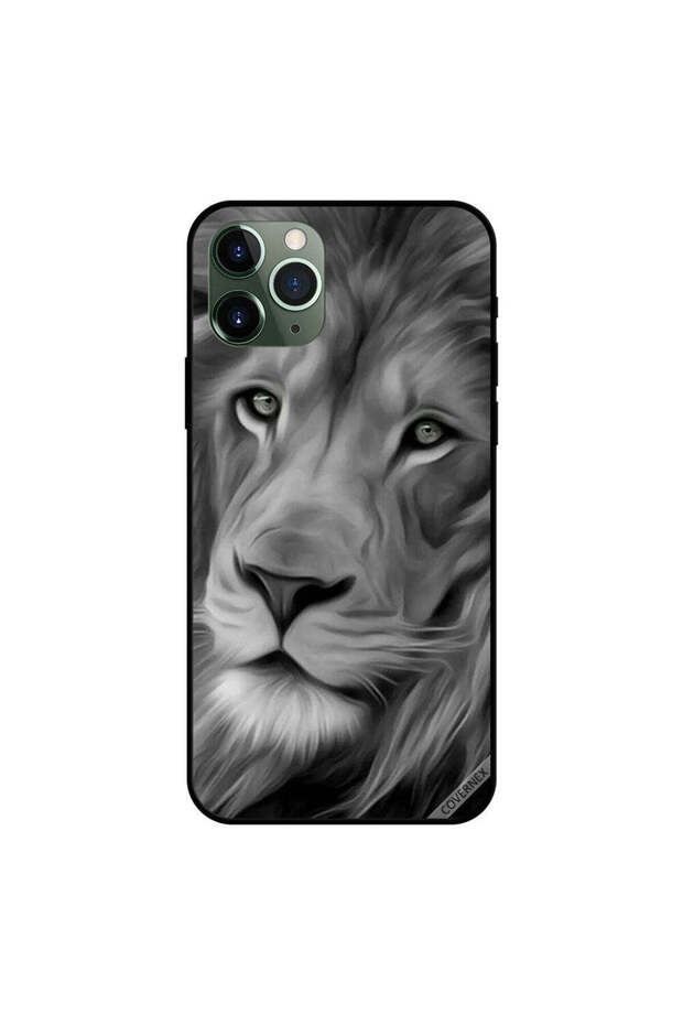 غطاء حماية لجهاز iPhone 11 Pro Max بتصميم أسد أسود وأبيض