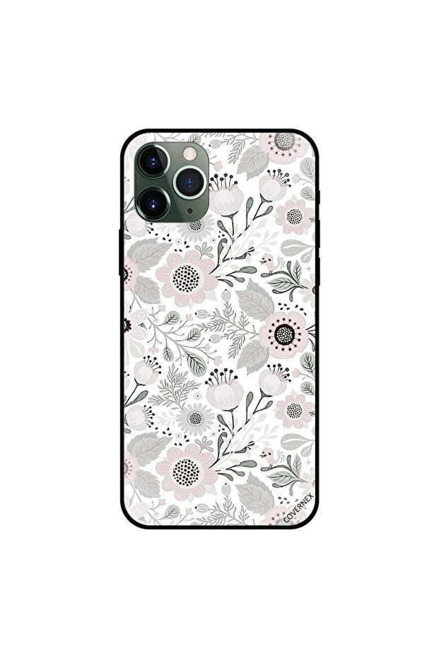 غطاء حماية لجهاز iPhone 11 Pro Max بنقشة زهور ونقاط سوداء