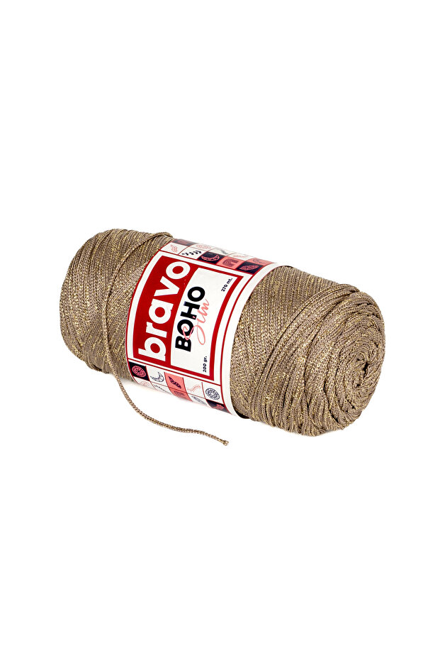 Bravo Boho Simli Polyester Makrome İplik 200 Gr 270 Metre (Renk Kodu: 040A) Vizon Altın