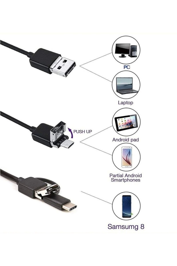Endoskop 3 In 1 Yılan Kamera Usb Micro Usb Type-c 10m Sert Kablo - 2
