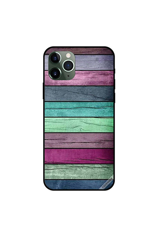 غطاء حماية لجهاز iPhone 11 Pro Max بنمط خشبي ملون داكن