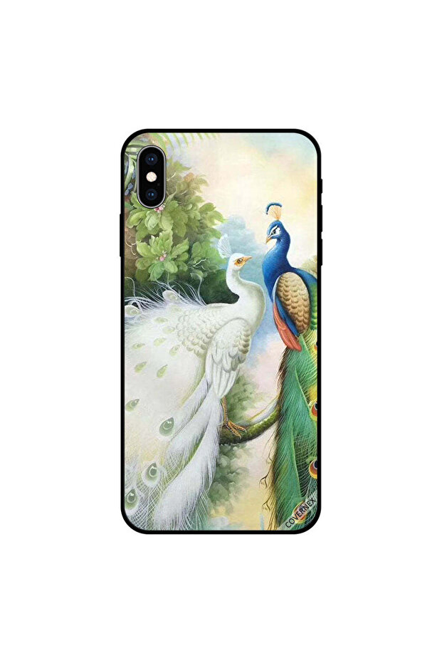 غطاء حماية iPhone X بطبعة زوجين من الطاووس