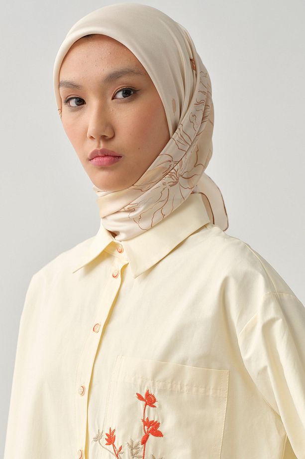 Süregan Twill İpek Eşarp - Krem - 1