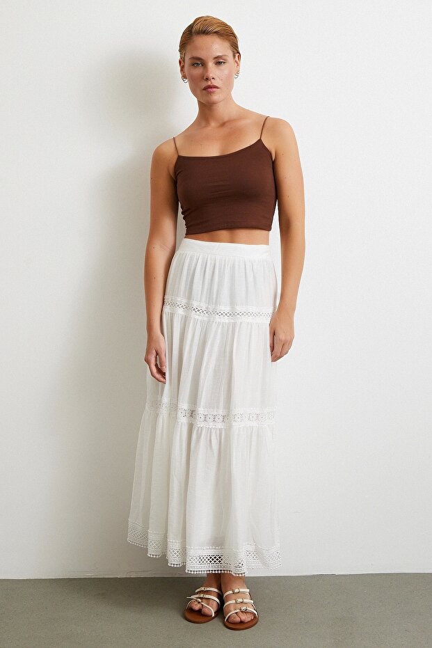 Dantelli Maxi Etek Beyaz - 2