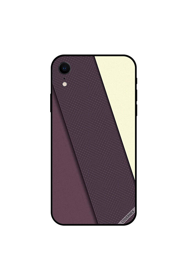 غطاء حماية iPhone XR بنمط مخطط باللون الأرجواني الداكن