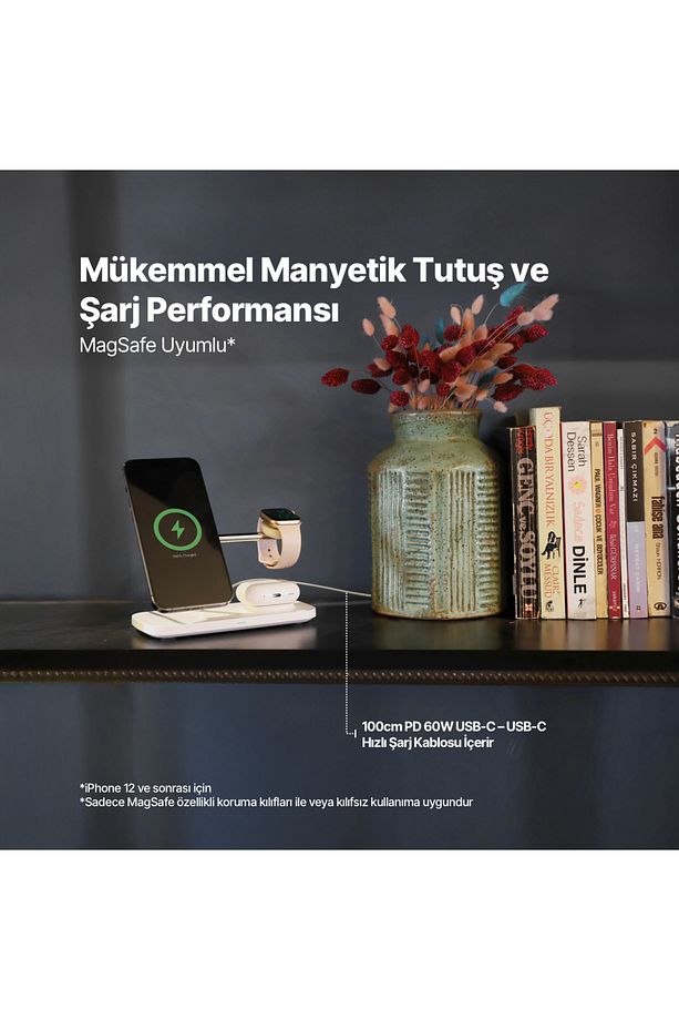 AirCharger Trio Pro Qi2/MagSafe Özellikli 15W iPhone/Android Özellikli 3’ü 1 Arada iPhone + App - 4