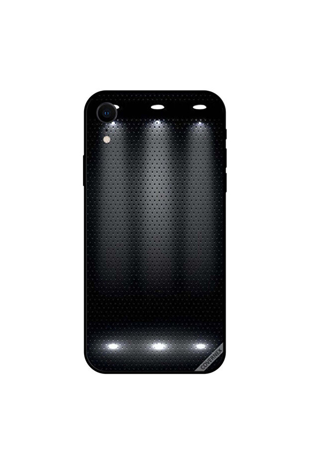 غطاء حافظة iPhone XR بإضاءة مضاءة بنمط منقط باللون الأسود