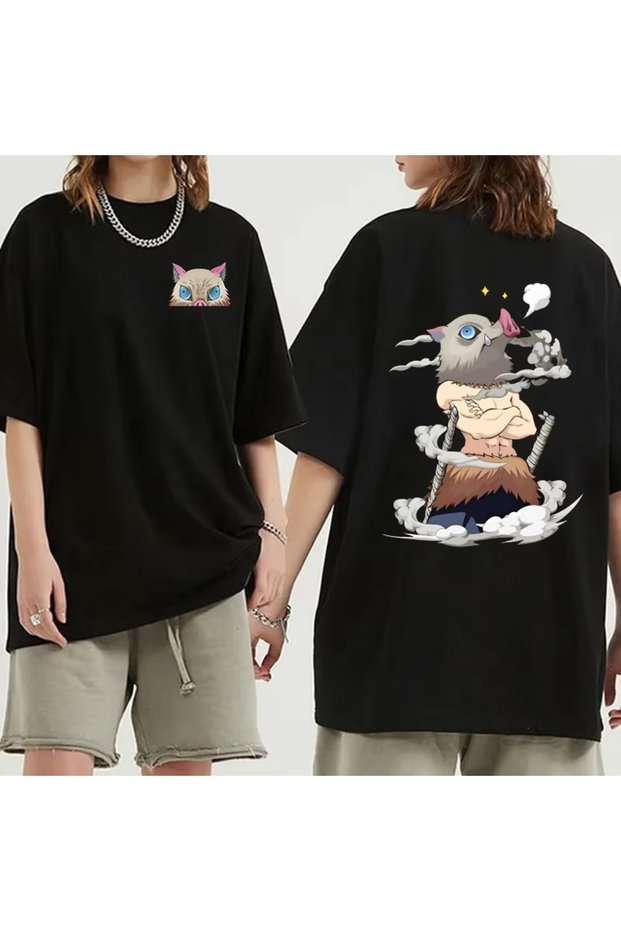 Anime Pattern Unisex Men's T-Shirt Hashibira Inosuke Cartoon Demon Slayer