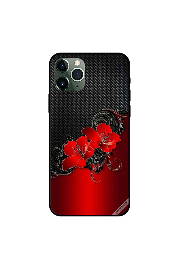 غطاء حماية لجهاز iPhone 11 Pro Max بنقشة زهور حمراء