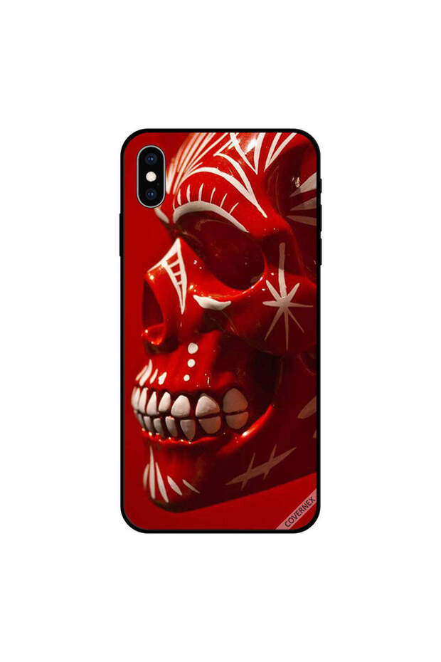غطاء حماية iPhone X بتصميم جمجمة حمراء مزخرفة