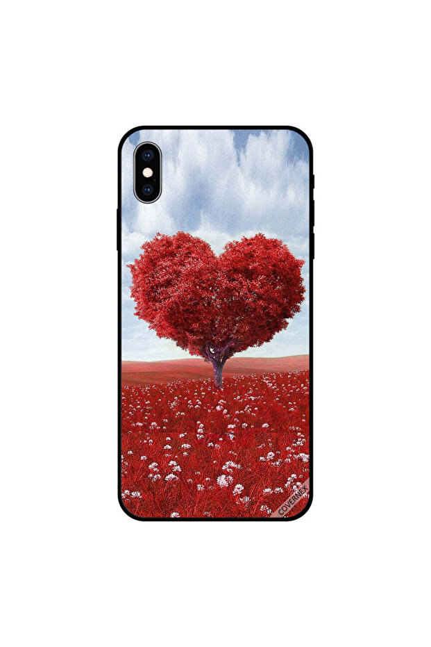 غطاء حماية iPhone XS بنقشة شجرة القلب الأحمر