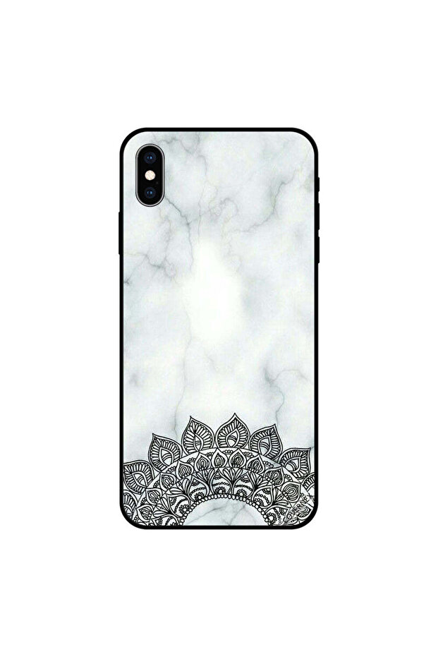 غطاء حماية iPhone X بنقشة زهرة سوداء و رخامية بيضاء