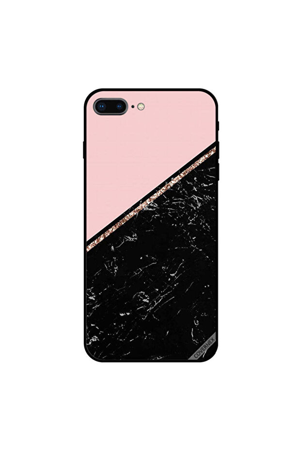 غطاء حماية لجهاز iPhone 8 Plus باللون الأسود الرخامي والخطوط الذهبية