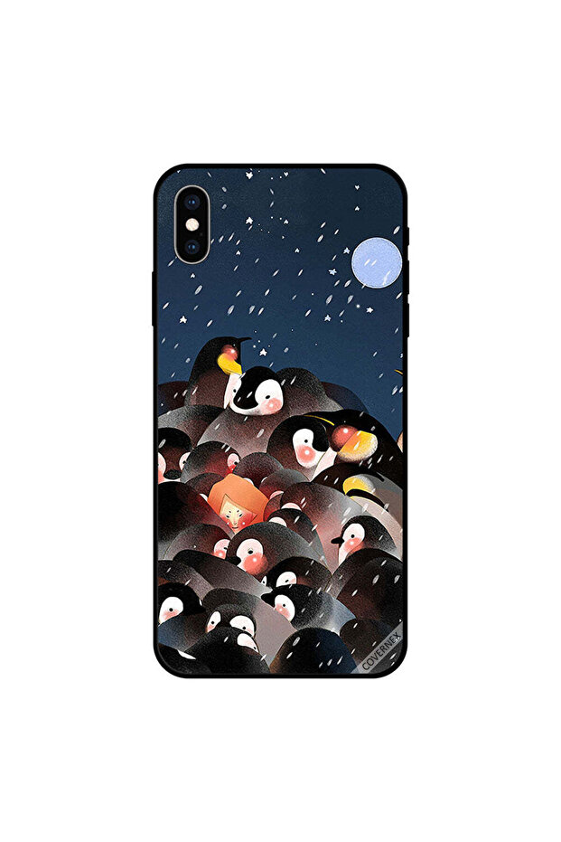 غطاء حماية لجهاز iPhone XS MAX بطباعة طيور البطريق المستمتع