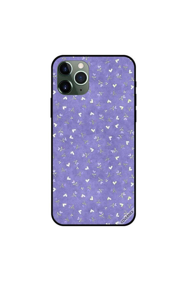 غطاء حماية لجهاز iPhone 11 Pro Max بنقشة قلوب بيضاء وزهور زرقاء
