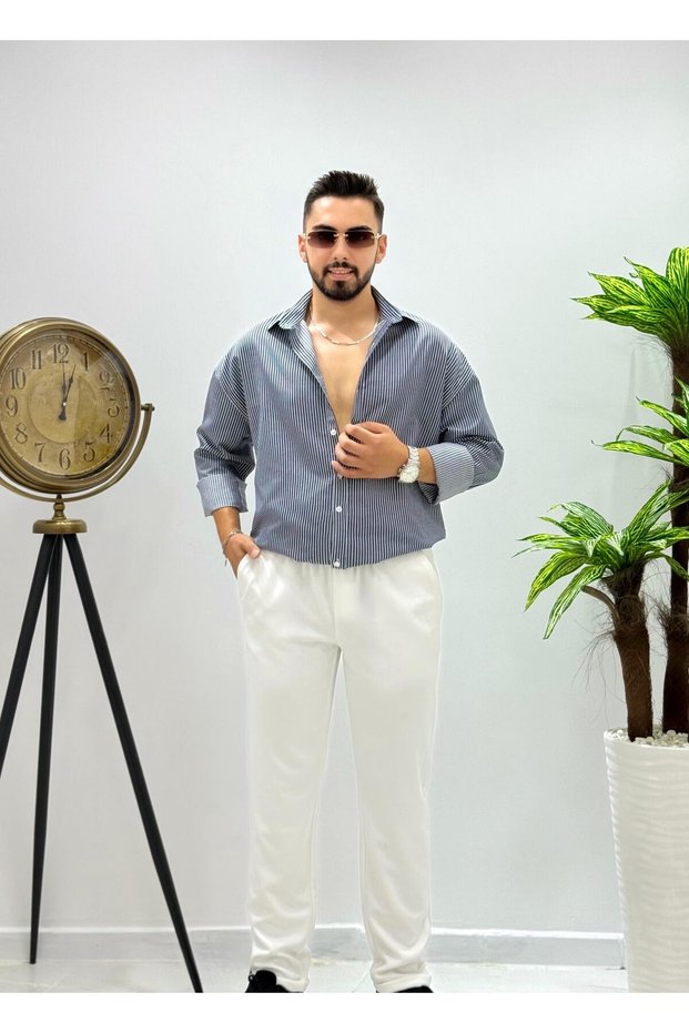 Men's New Season Pinstripe Shirts Golden Fabric Italian Cut Oversize Mold Men
