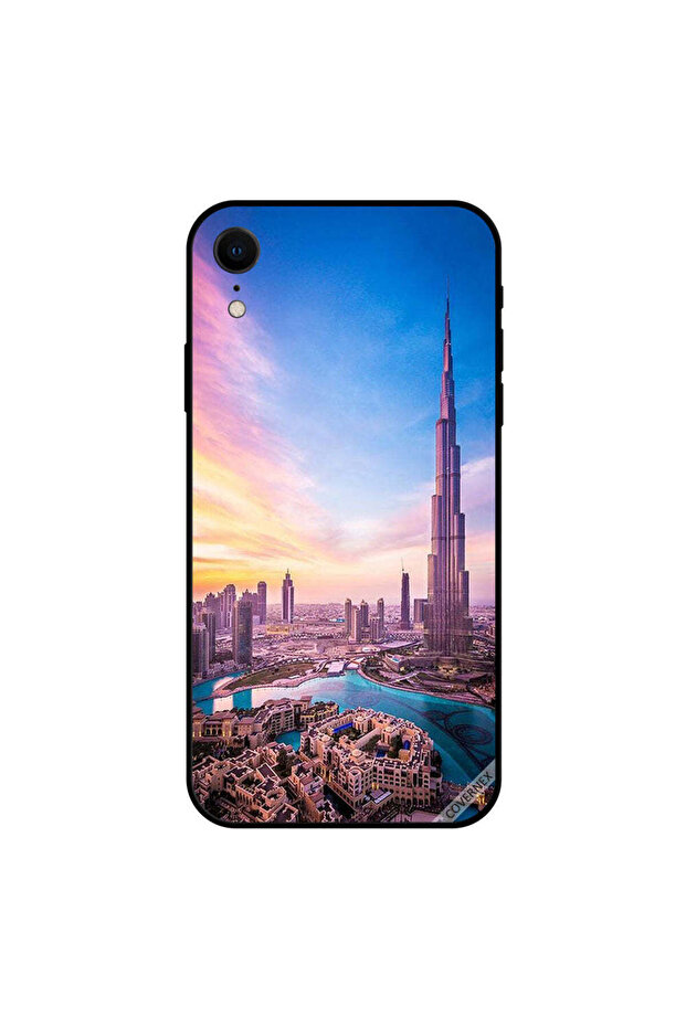 غطاء حماية لجهاز iPhone XR - انعكاسات غيوم مشمسة على برج خليفة