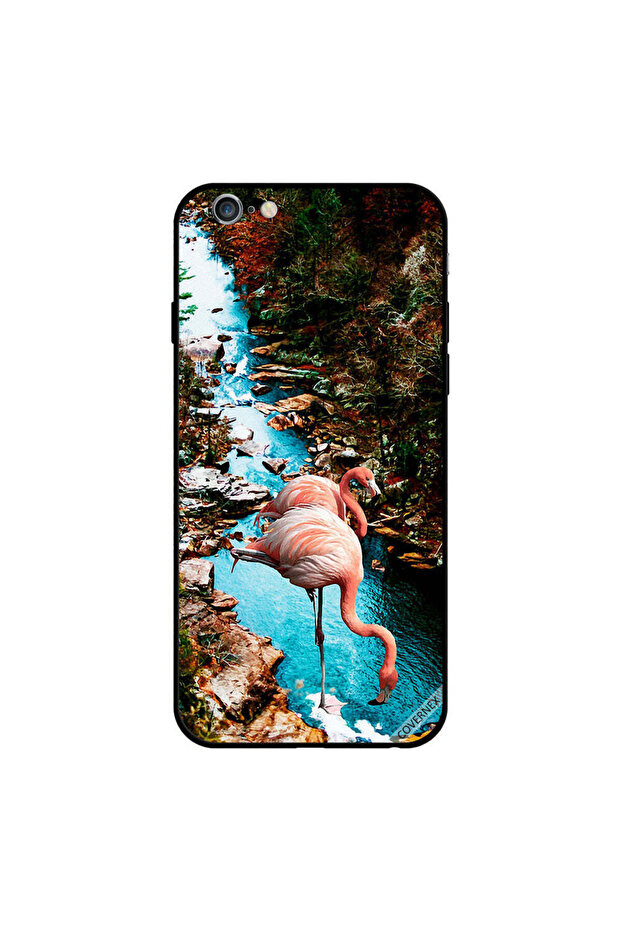 غطاء حماية لجهاز iPhone 6 Plus بتصميم طائر الفلامنغو ومياه الشرب