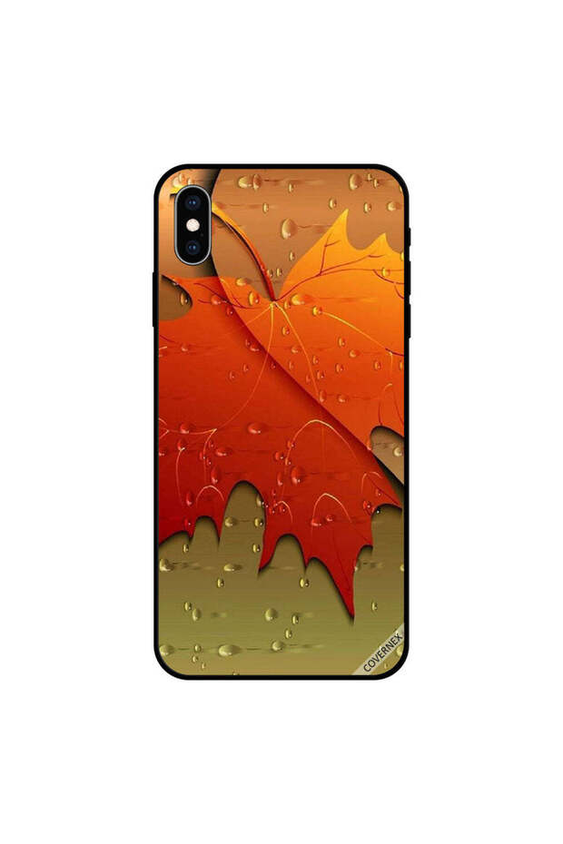 غطاء حماية لجهاز iPhone X بنقشة قطرات الماء على أوراق الخريف