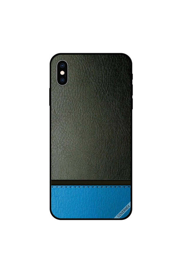 غطاء حماية لجهاز iPhone XS بنقشة جلد أزرق وأخضر داكن
