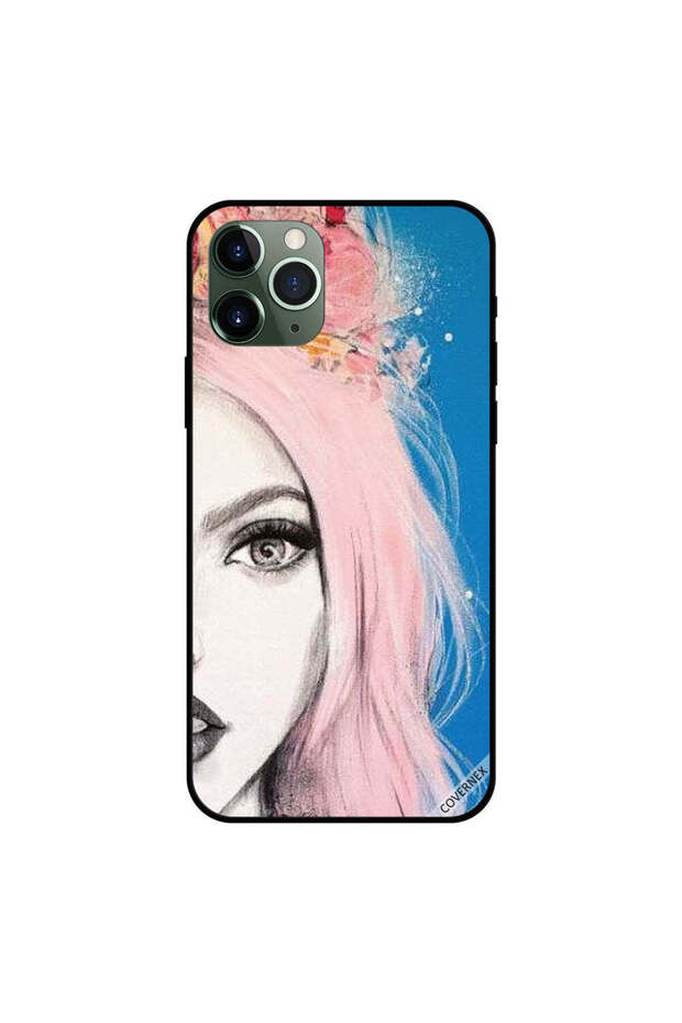 غطاء حماية لجهاز iPhone 11 Pro بشعر وردي نصف وجه