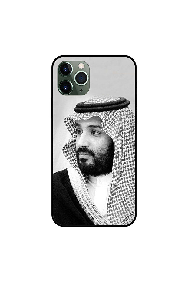 غطاء حماية لجهاز آيفون 11 برو ماكس صورة محمد بن سلمان بالأبيض والأسود