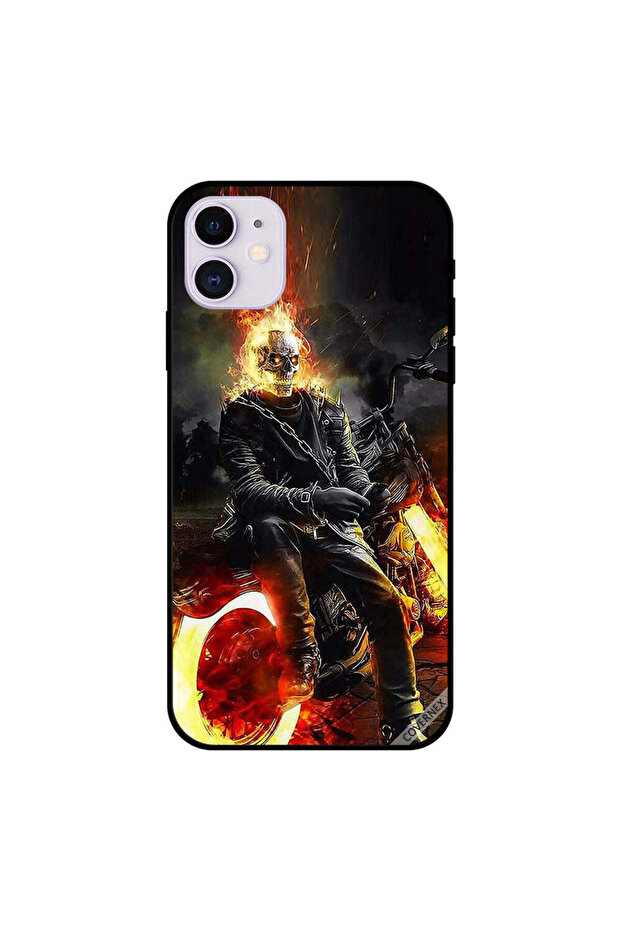 غطاء حماية لهاتف iPhone 11 بتصميم دراجة وجمجمة محترقة