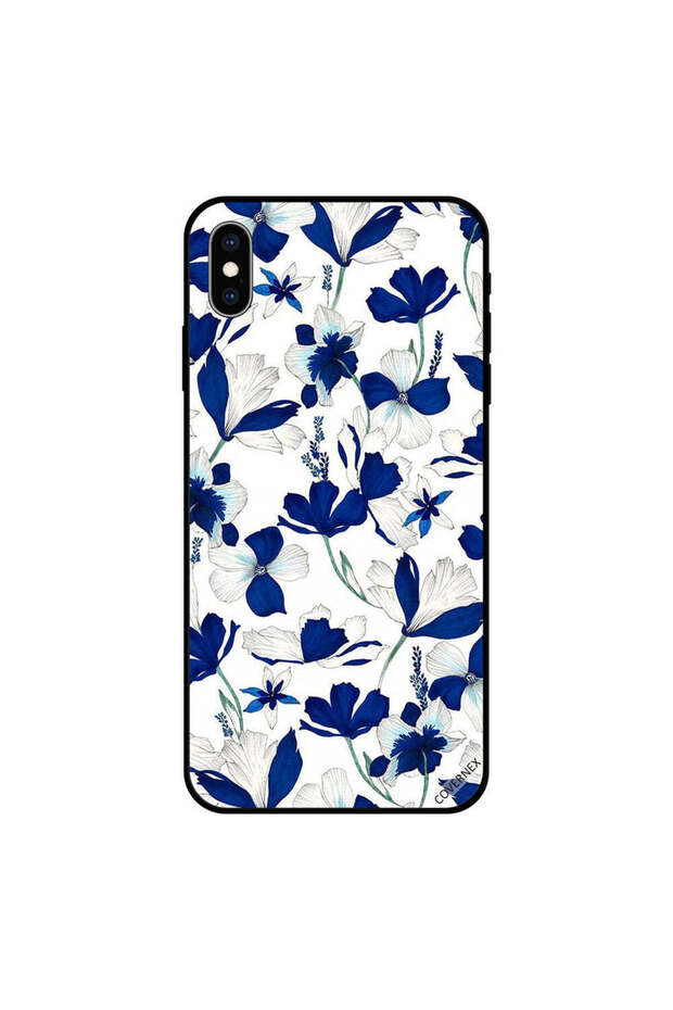 غطاء حماية لجهاز iPhone XS MAX بنقشة زهور زرقاء وبيضاء