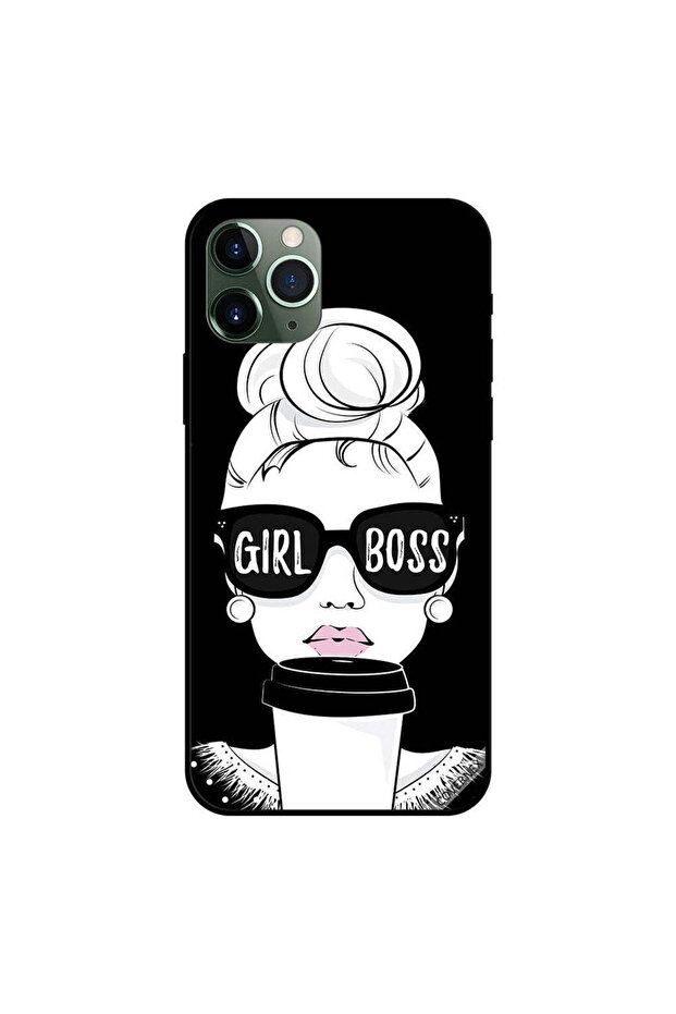 غطاء حماية لهاتف iPhone 11 Pro Max بتصميم Girl Boss باللونين الأبيض والأسود