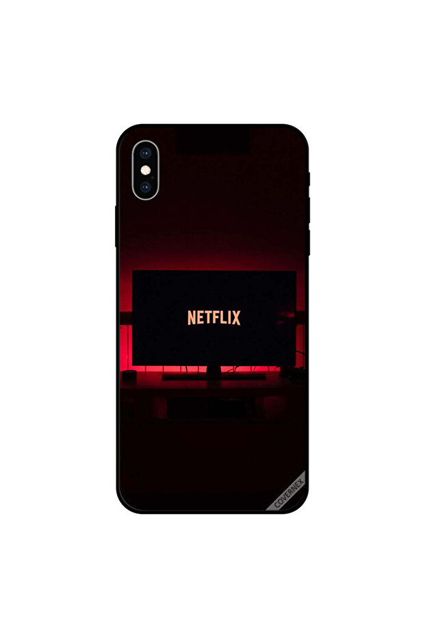 غطاء حماية لهاتف iPhone X مع شعار Netflix على التلفزيون